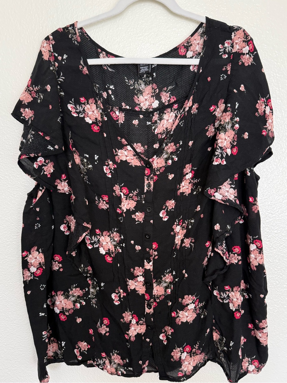 torrid Black Floral Ruffle Button-Front Blouse